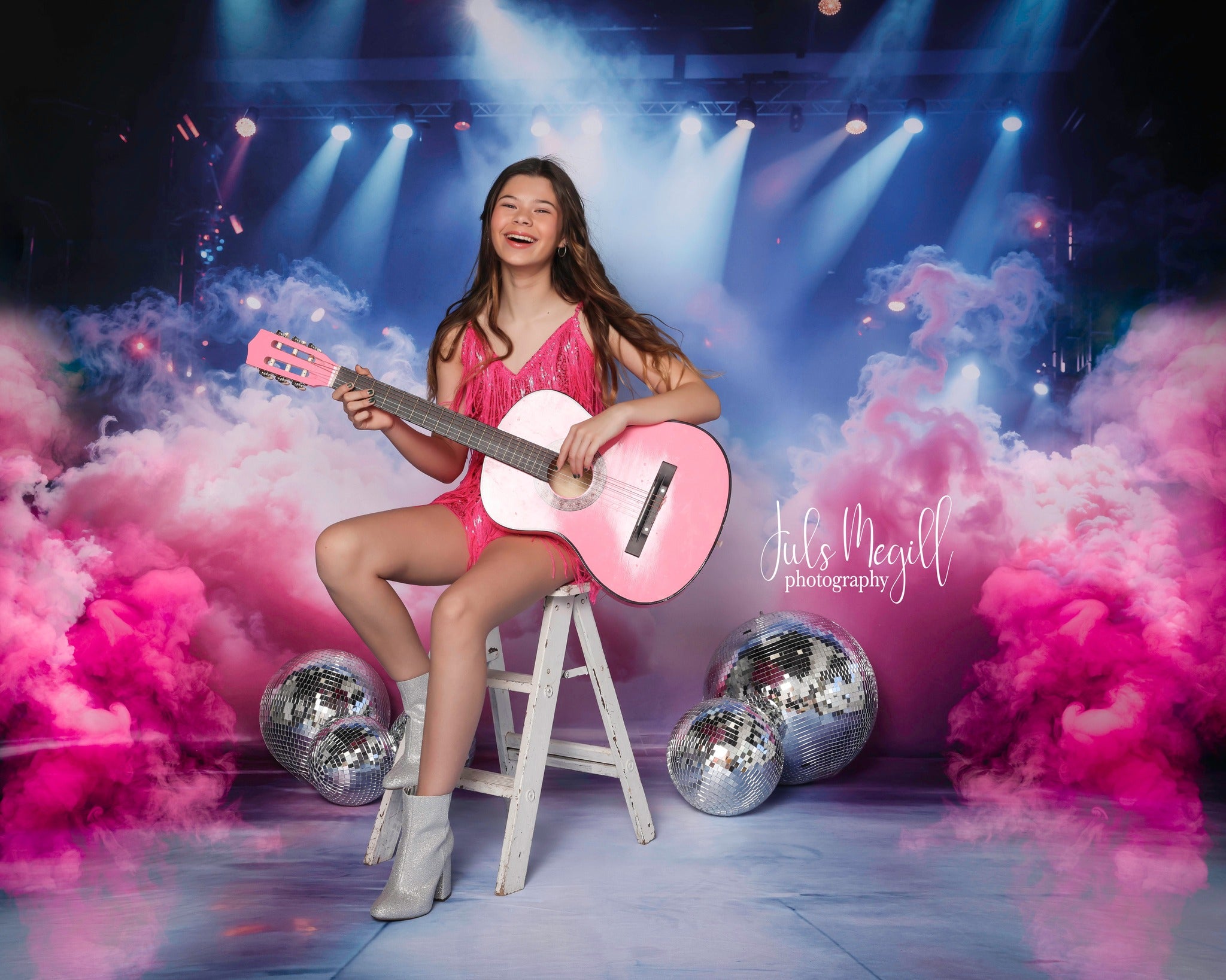 Kate Rosa Rauch Bühne Beleuchtung Hintergrund+blau lila Bühne Boden Hintergrund - Kate Backdrop.de