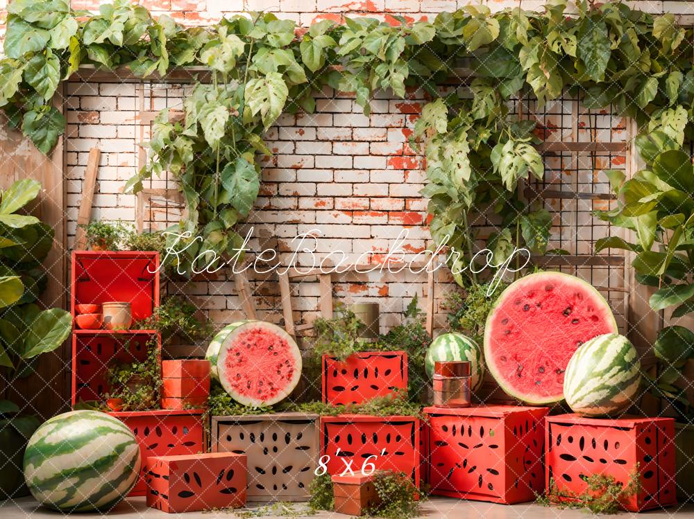 Kate Summer Backsteinmauer-Wassermelonen-Hintergrund Entworfen von Emetselch - Kate Backdrop.de