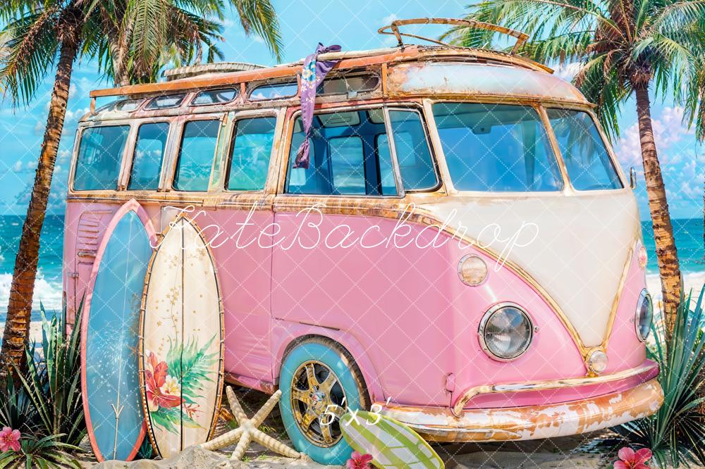 Kate Summer Sea Seaside Hintergrund Surfbrett Pink Car Entworfen von Emetselch