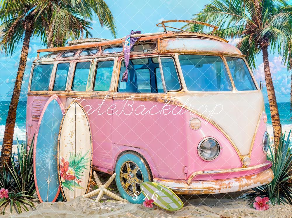 Kate Summer Sea Seaside Hintergrund Surfbrett Pink Car Entworfen von Emetselch