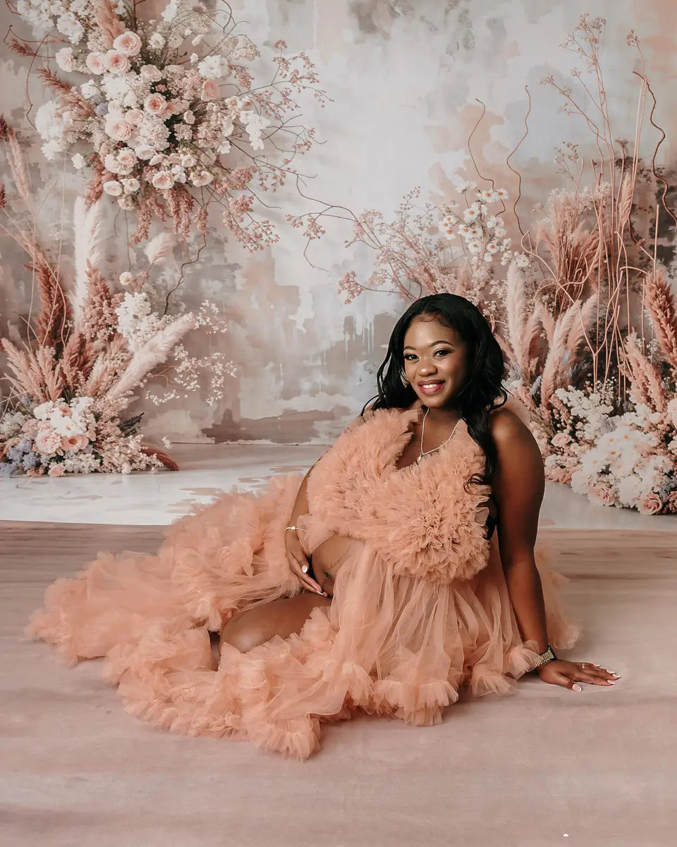 Kate Boho Abstrakte Kunstblumenrohrleuchte Hellgraue Wandhintergrund + Retro Weiß Brauner Marmorbodenhintergrund - Kate Backdrop.de