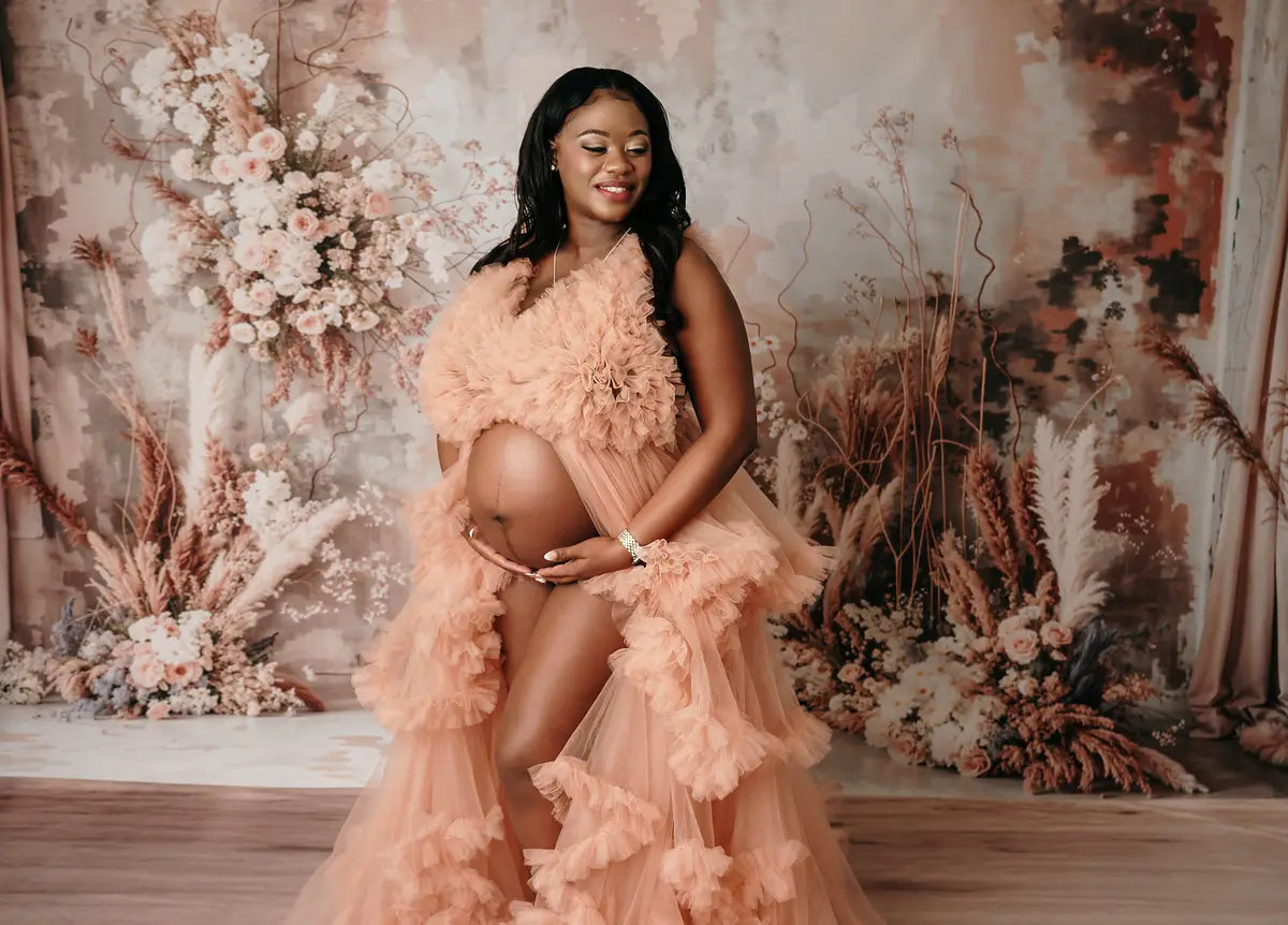 Kate Boho Abstrakte Kunstblumenrohrleuchte Hellgraue Wandhintergrund + Retro Weiß Brauner Marmorbodenhintergrund - Kate Backdrop.de