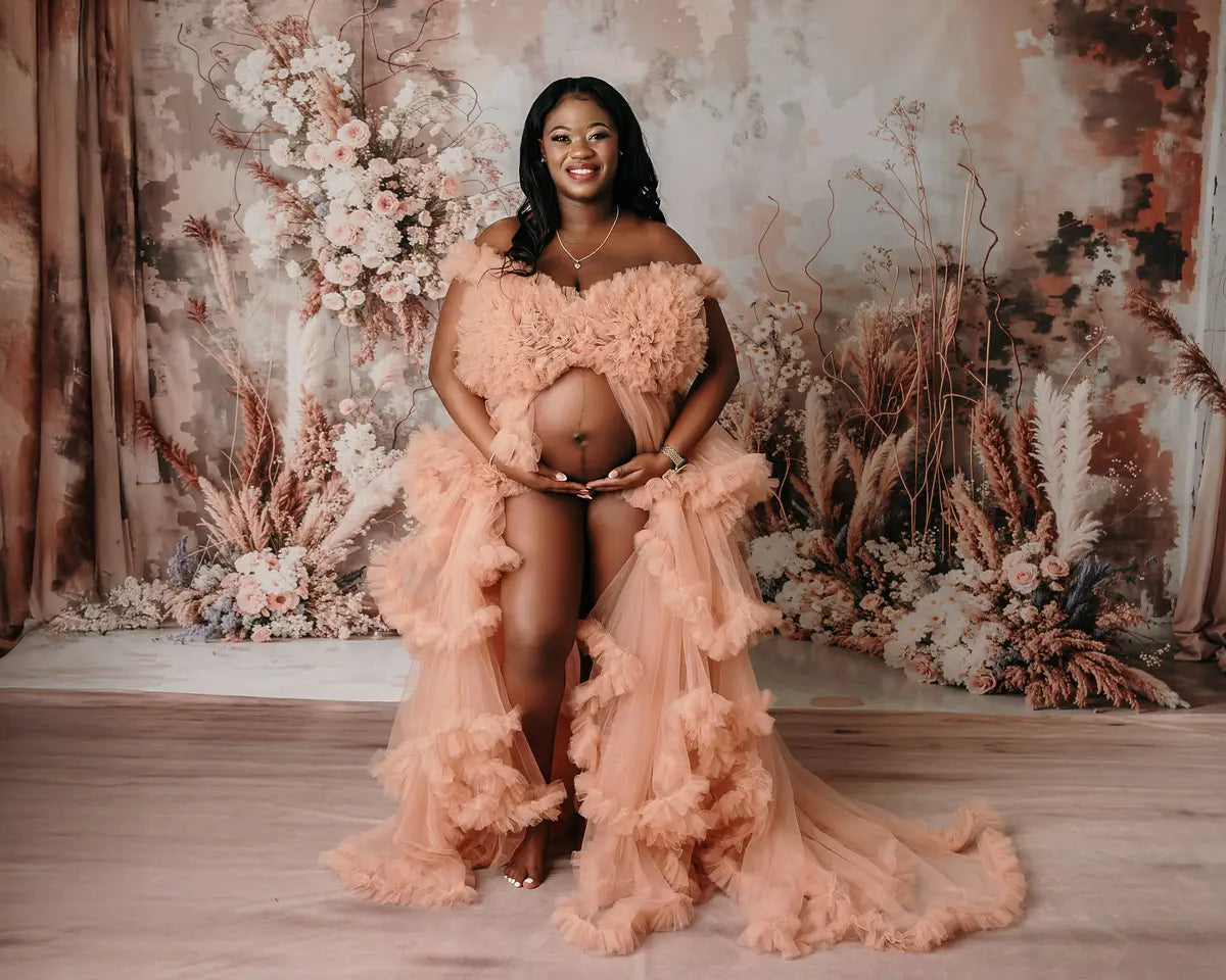 Kate Boho Abstrakte Kunstblumenrohrleuchte Hellgraue Wandhintergrund + Retro Weiß Brauner Marmorbodenhintergrund - Kate Backdrop.de