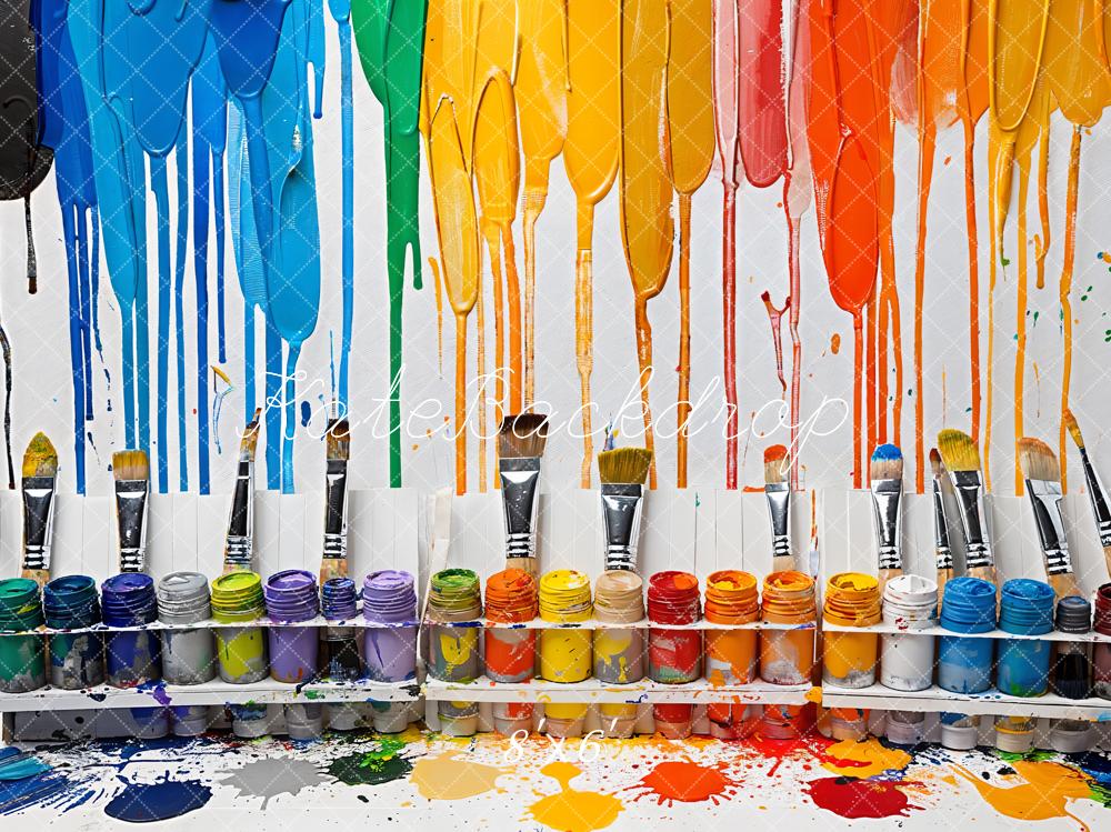 Kate Bunte Aquarell Werkzeuge Hintergrund zurück zu Schule entworfen von Emetselch - Kate Backdrop.de