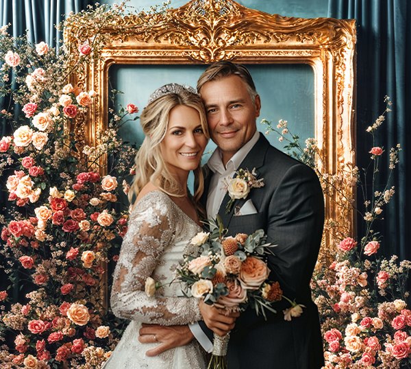 Kate Vintage Bunte Blumen Golden Rahmen Dunkelgrüne Vorhang Wand Hintergrund Entworfen von Emetselch - Kate Backdrop.de