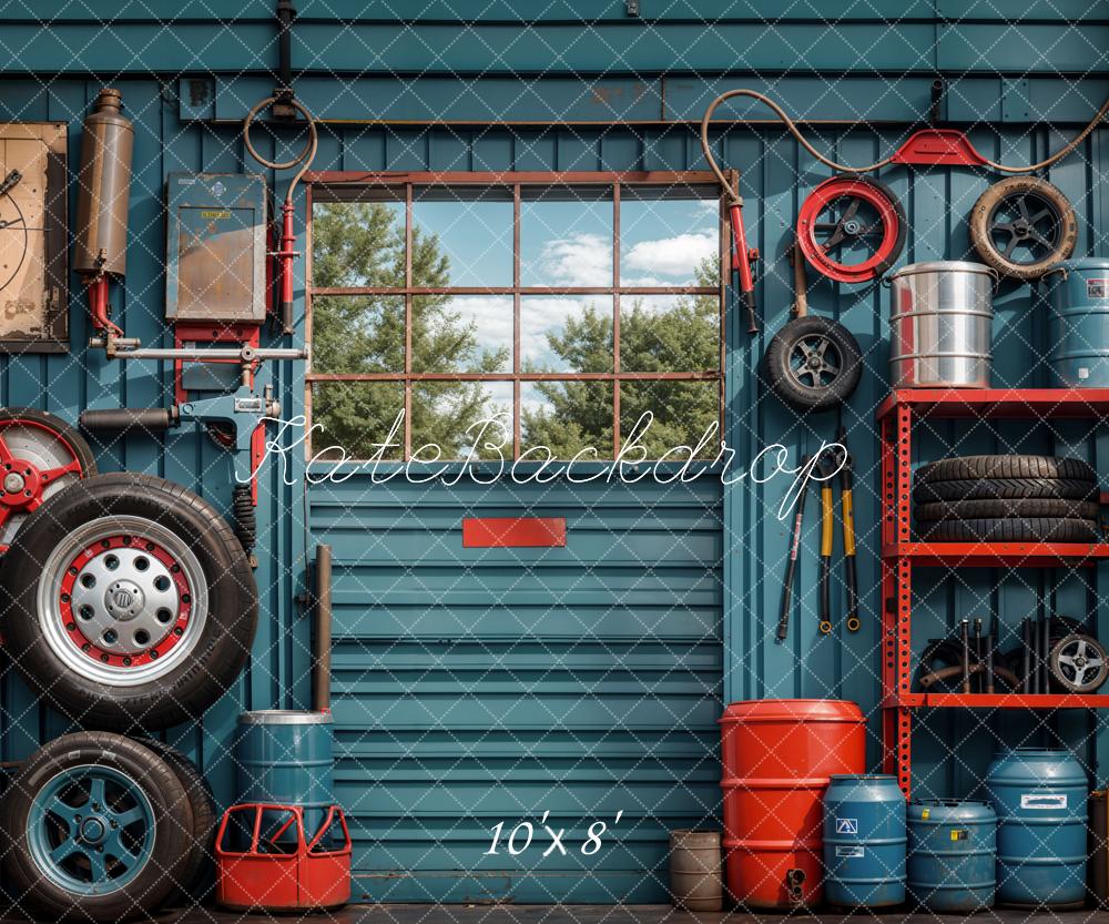 Kate Ink Blue Garage und Wand Metallrahmen Fenster Wald Hintergrund entworfen von Emetselch - Kate Backdrop.de