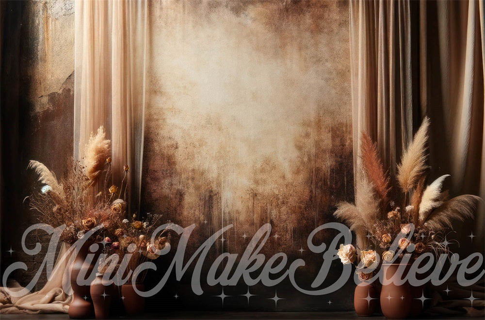 Kate Muttertag Kulisse Braun Boho Pampas Floral Entworfen von Mini MakeBelieve - Kate Backdrop.de