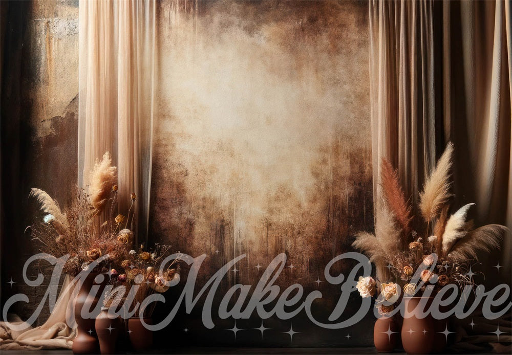 Kate Muttertag Kulisse Braun Boho Pampas Floral Entworfen von Mini MakeBelieve - Kate Backdrop.de