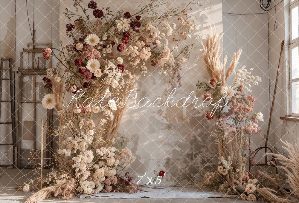 🔥50%OFF-Kate Boho Indoor Bunte Schilfblumen Holzwand Kulisse - Kate Backdrop.de