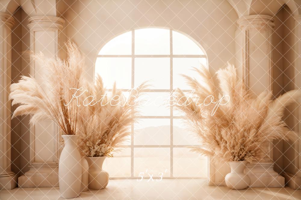 Kate Vintage Reed Boho Beige Säule gewölbt Fenster Hintergrund entworfen von Emetselch - Kate Backdrop.de