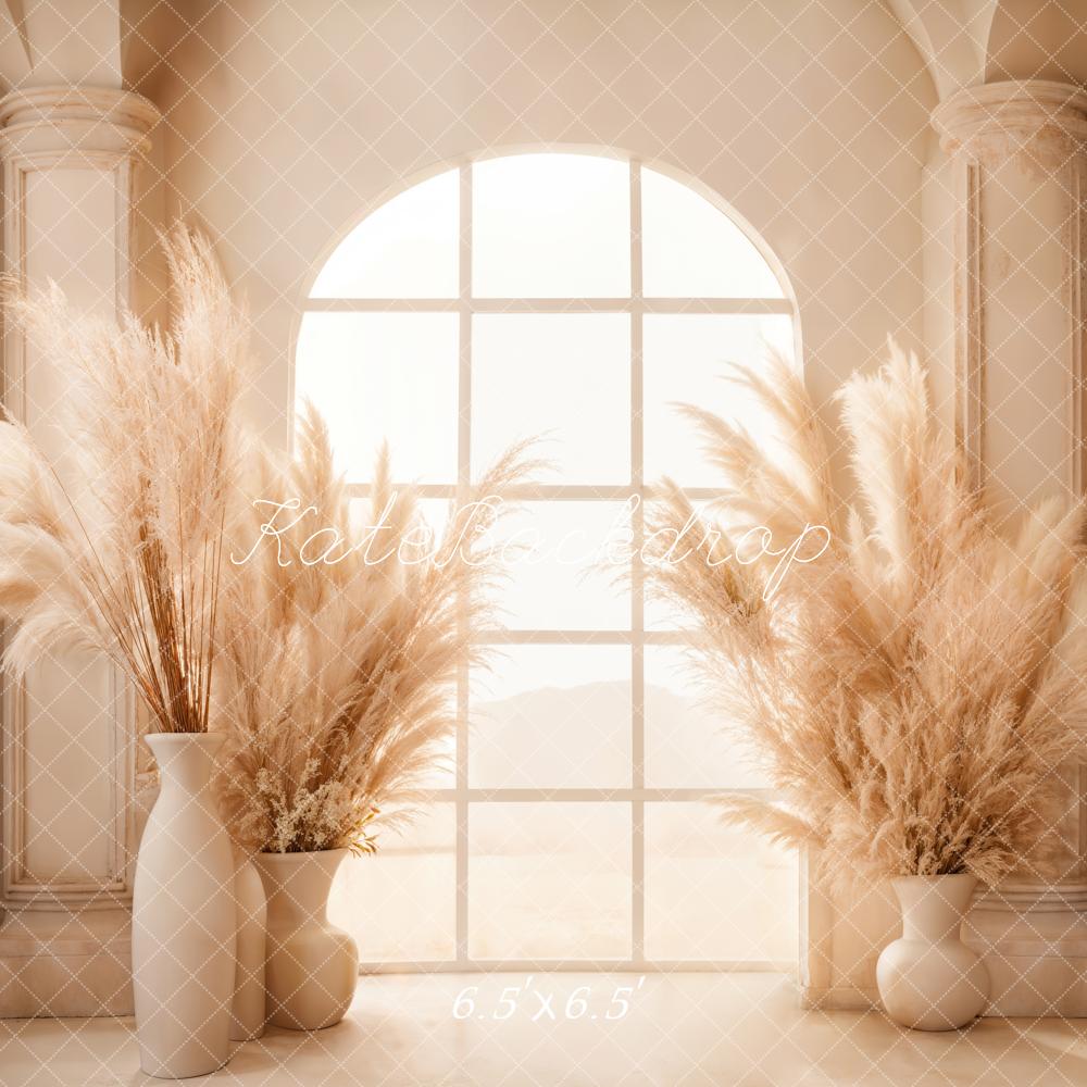Kate Vintage Reed Boho Beige Säule gewölbt Fenster Hintergrund entworfen von Emetselch - Kate Backdrop.de