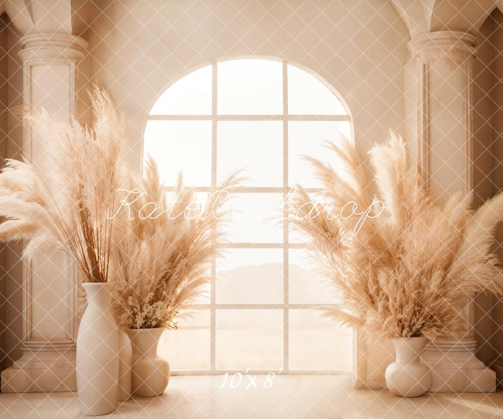 Kate Vintage Reed Boho Beige Säule gewölbt Fenster Hintergrund entworfen von Emetselch - Kate Backdrop.de