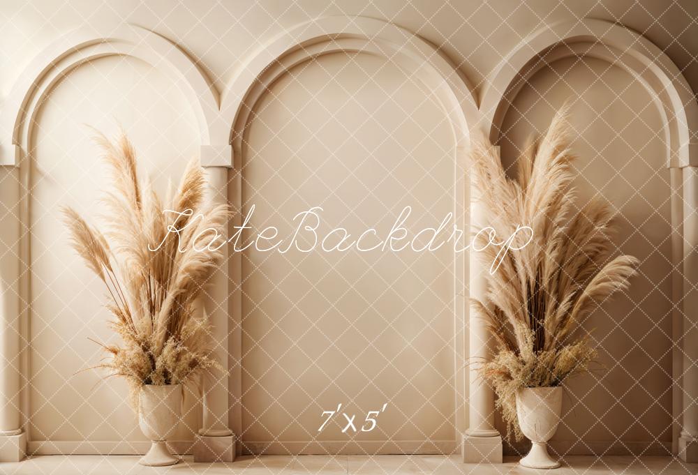Kate Boho Beige Schilf Bogen Wandhintergrund entworfen von Emetselch - Kate Backdrop.de