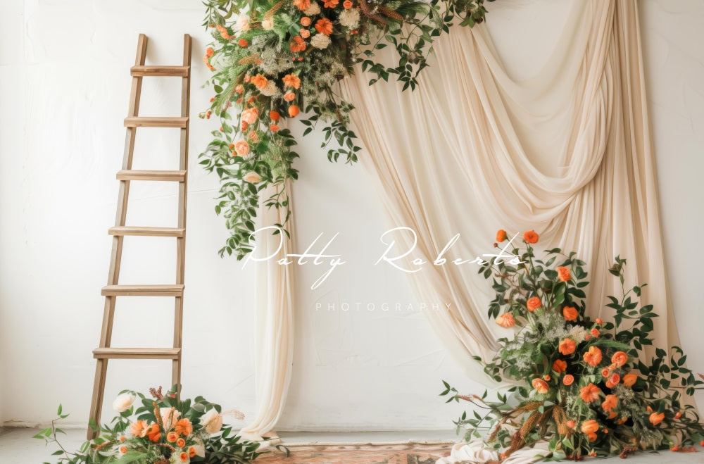 Kate Wandteppich und Leiter mit Blumen Hintergrund Entworfen von Patty Robert - Kate Backdrop.de