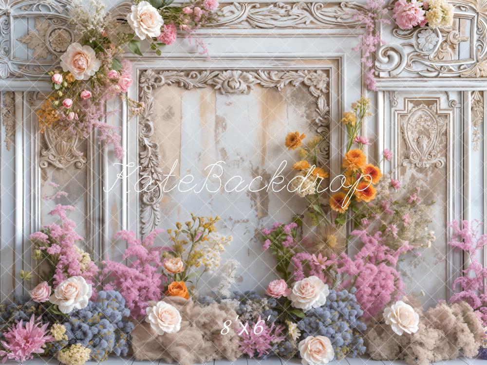 Kate Frühlings Kunst Blumen Weiße Vintage Wand Hintergrund Entworfen von Emetselch - Kate Backdrop.de
