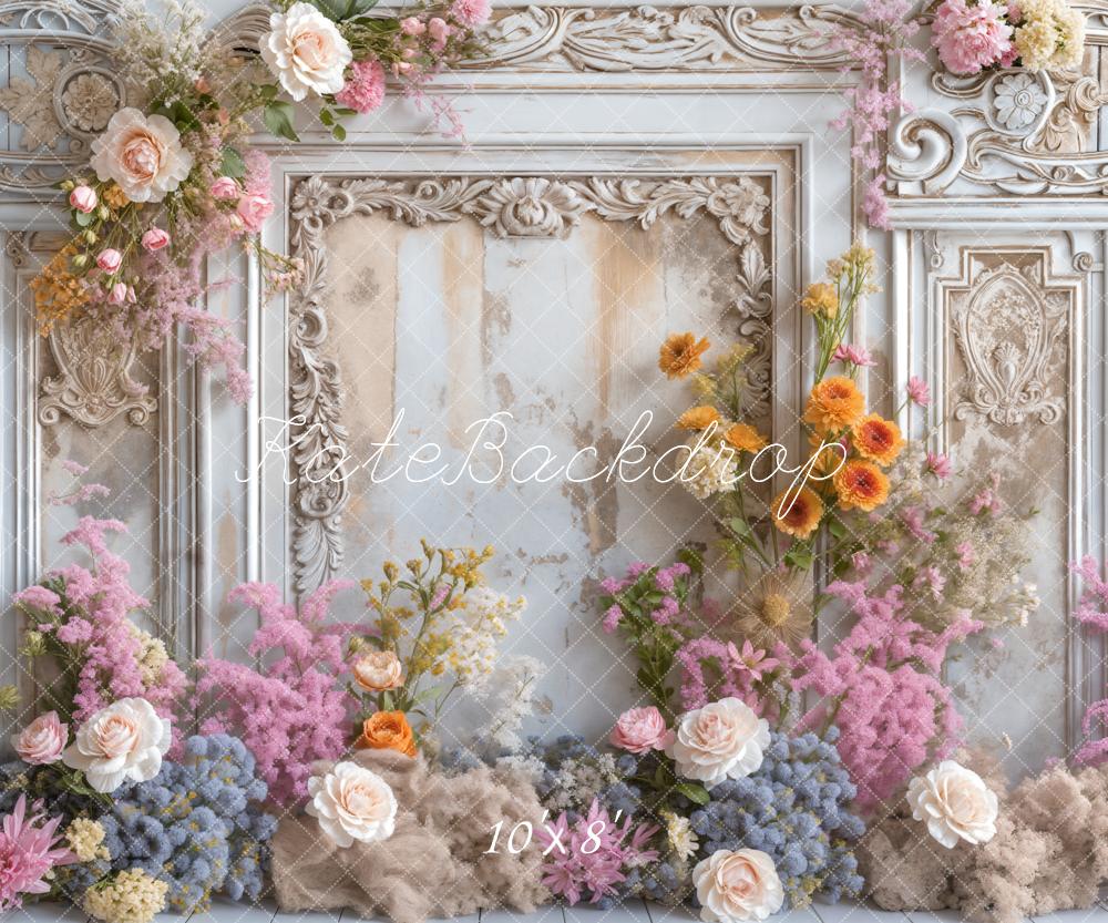 Kate Frühlings Kunst Blumen Weiße Vintage Wand Hintergrund Entworfen von Emetselch - Kate Backdrop.de