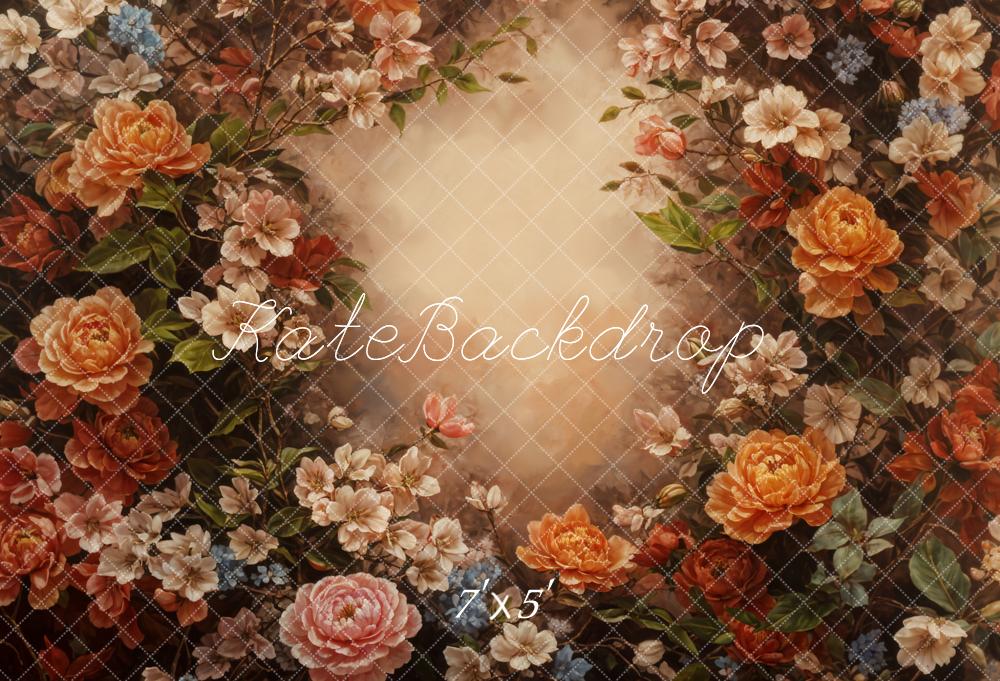 ⚡Blitzangebote #3-🚚Kate Fine Art Retro Bunte Blume Braun Hintergrund - Kate Backdrop.de