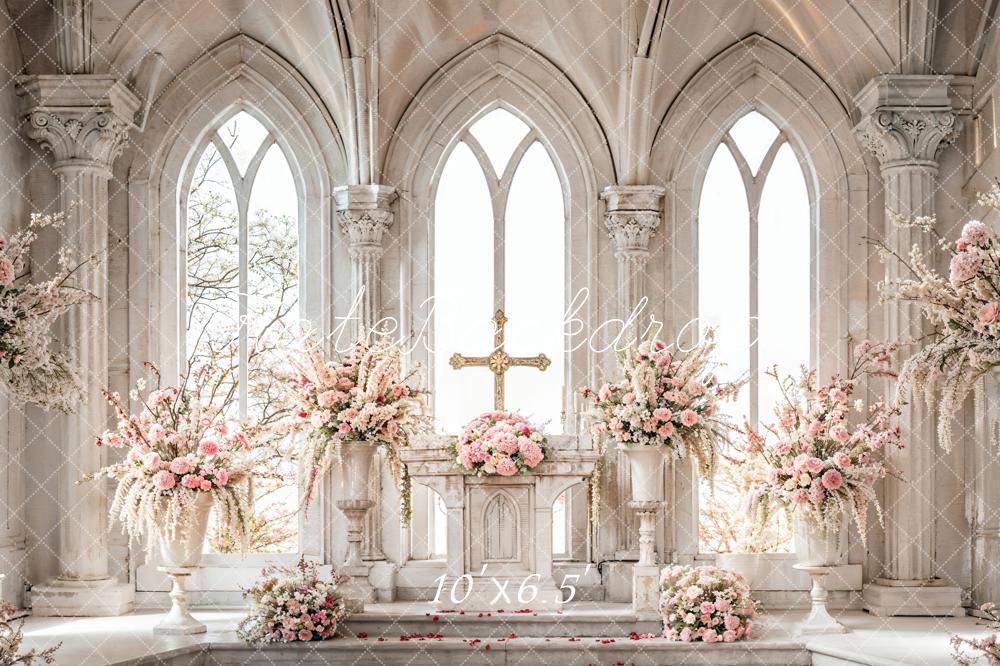 Kate Ostern Kreuz Weiße Rosa Blumen Vintage Kirche Hintergrund Entworfen von Emetselch - Kate Backdrop.de