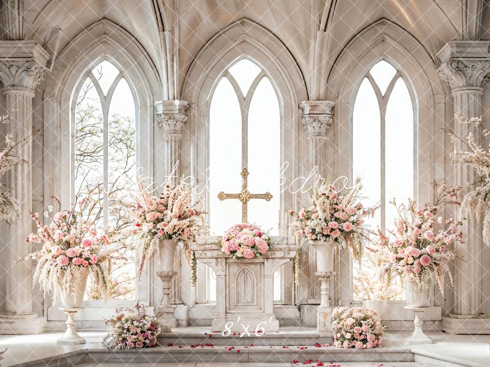 Kate Ostern Kreuz Weiße Rosa Blumen Vintage Kirche Hintergrund Entworfen von Emetselch - Kate Backdrop.de