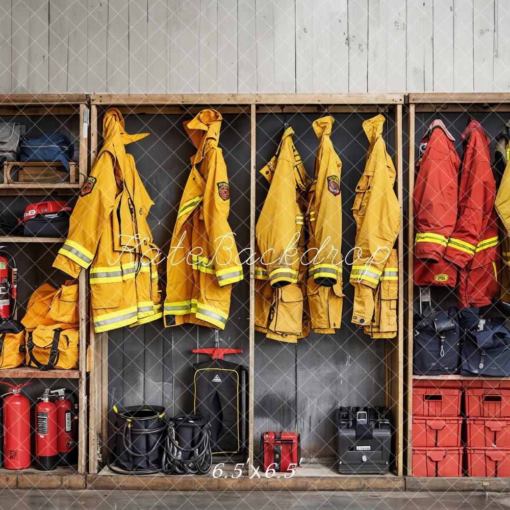 Kate Feuerwehr Lounge Schrank Rote Und Gelbe Kleidung Hintergrund Entworfenvon Emetselch - Kate Backdrop.de