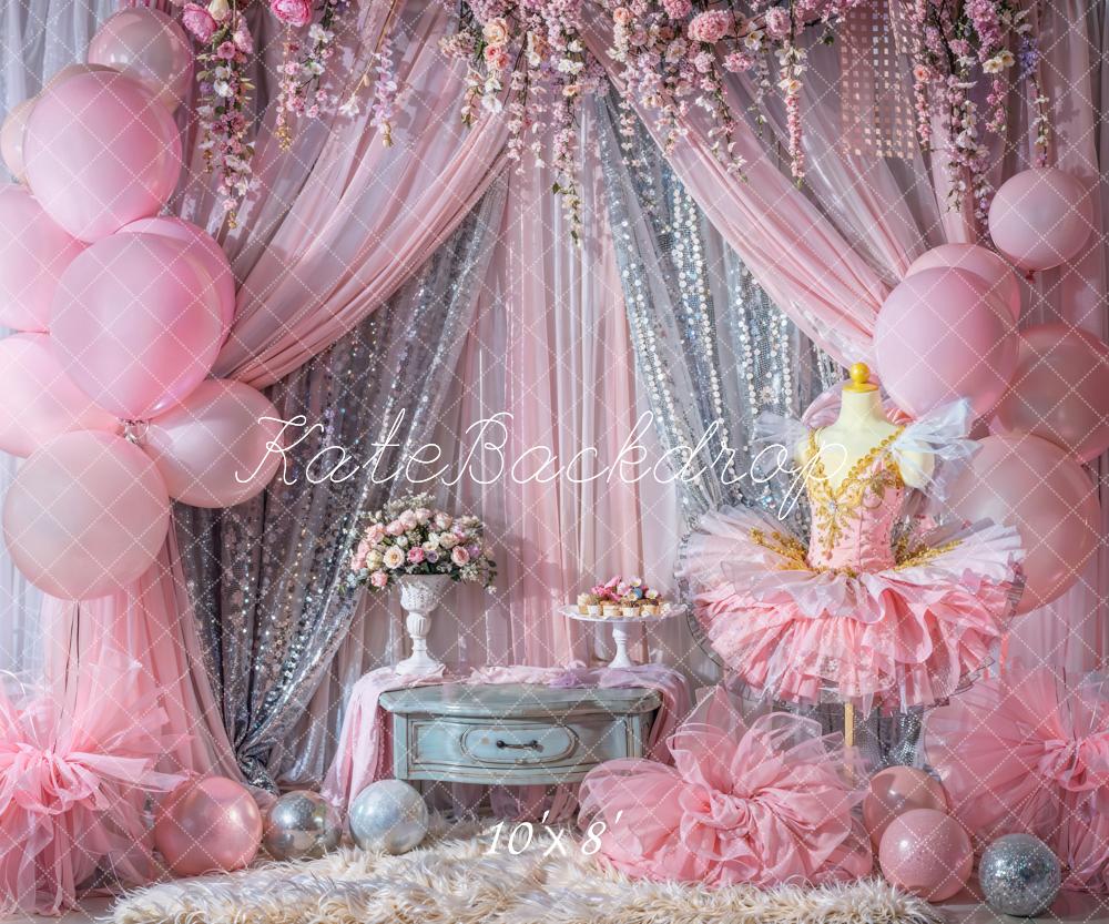 Kate Silberner und rosa Ballon-Glitzervorhang Hintergrund Entworfen von Emetselch - Kate Backdrop.de