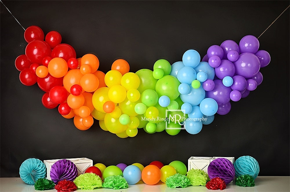 Kate Bunter Regenbogen Ballon Schwarzer Wand Hintergrund Entworfen von Mandy Ringe Photography - Kate Backdrop.de