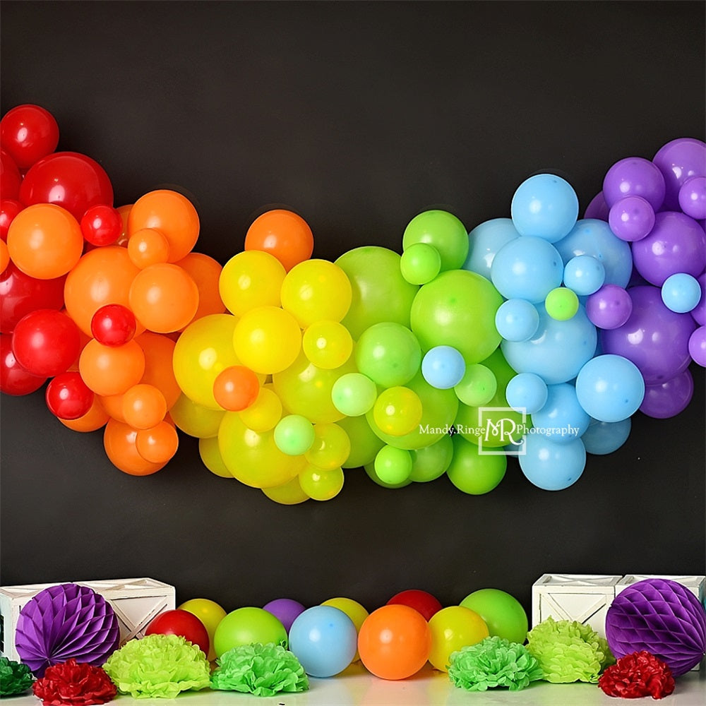 Kate Bunter Regenbogen Ballon Schwarzer Wand Hintergrund Entworfen von Mandy Ringe Photography - Kate Backdrop.de