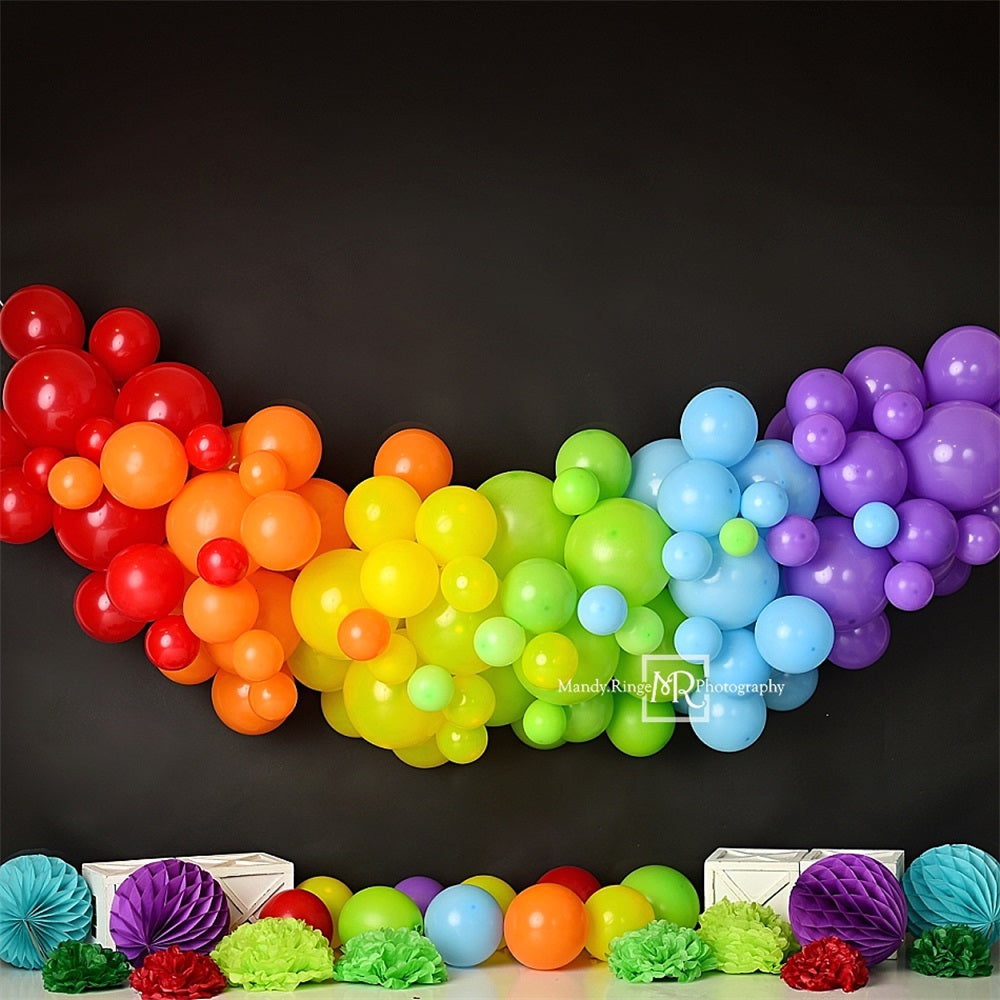 Kate Bunter Regenbogen Ballon Schwarzer Wand Hintergrund Entworfen von Mandy Ringe Photography - Kate Backdrop.de