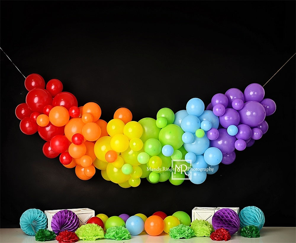 Kate Bunter Regenbogen Ballon Schwarzer Wand Hintergrund Entworfen von Mandy Ringe Photography - Kate Backdrop.de