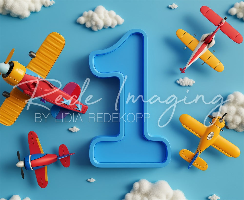 Kate Buntes Flugzeug Weiße Wolke Blaues Eins Hintergrund Entworfen von Lidia Redekopp - Kate Backdrop.de