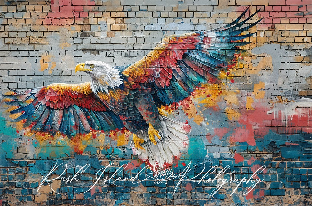 Kate Bunte Adler Graffiti Vintage Zerbrochene Ziegelwand Hintergrund Entworfen von Laura Bybee - Kate Backdrop.de