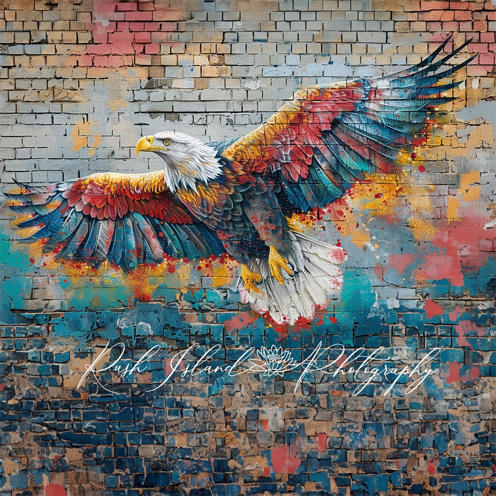 Kate Bunte Adler Graffiti Vintage Zerbrochene Ziegelwand Hintergrund Entworfen von Laura Bybee - Kate Backdrop.de