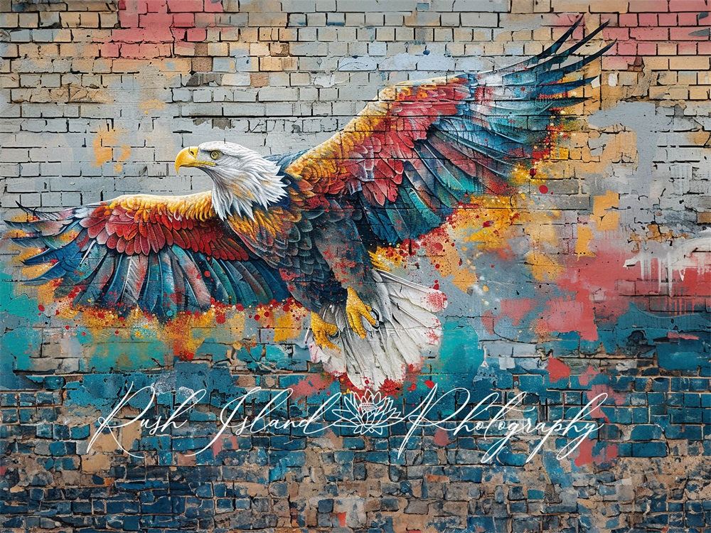 Kate Bunte Adler Graffiti Vintage Zerbrochene Ziegelwand Hintergrund Entworfen von Laura Bybee - Kate Backdrop.de