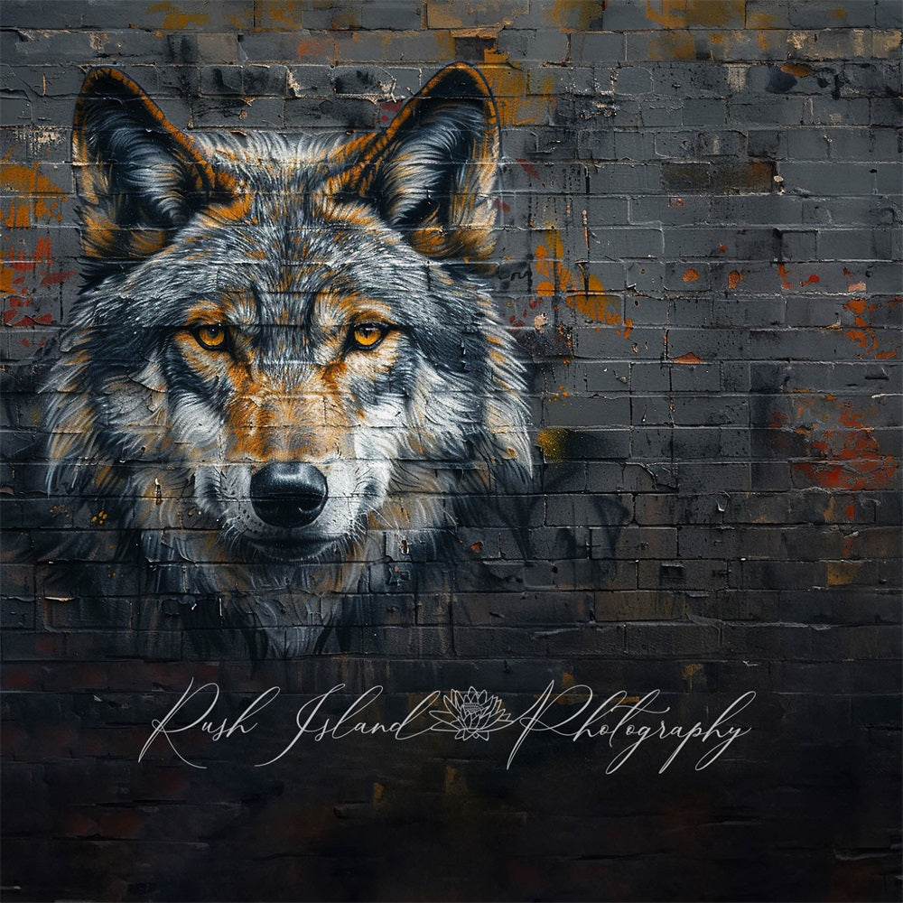 Kate Coole Braue Wolf Graffiti Schwarze Backsteinmauer Hintergrund Entworfen von Laura Bybee - Kate Backdrop.de