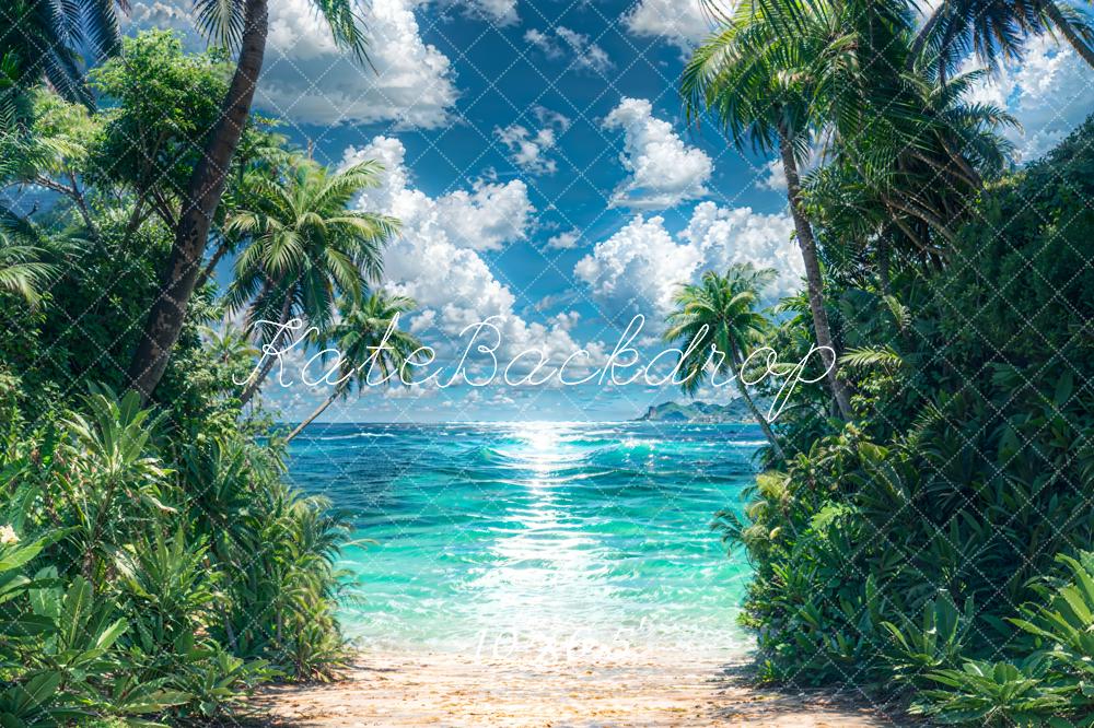 Kate Sommerblauer Ozean Grüner Pflanzen Sandstrand Hintergrund Entworfen von Emetselch - Kate Backdrop.de