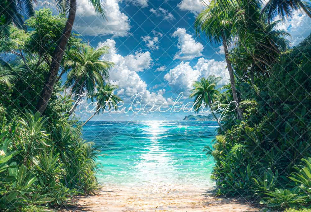 Kate Sommerblauer Ozean Grüner Pflanzen Sandstrand Hintergrund Entworfen von Emetselch - Kate Backdrop.de