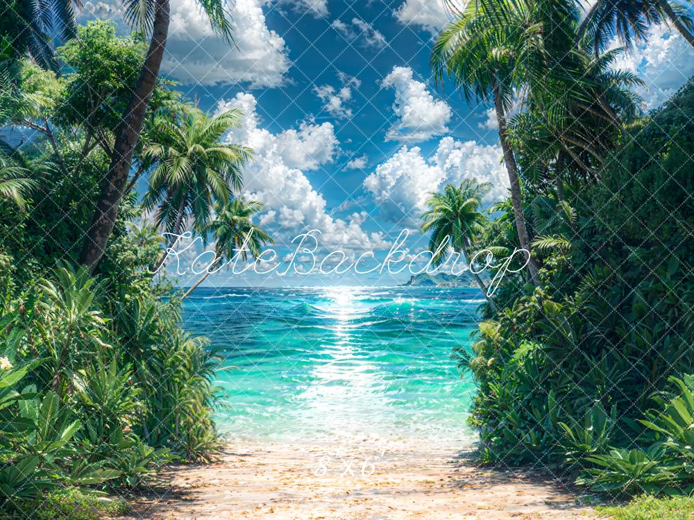 Kate Sommerblauer Ozean Grüner Pflanzen Sandstrand Hintergrund Entworfen von Emetselch - Kate Backdrop.de