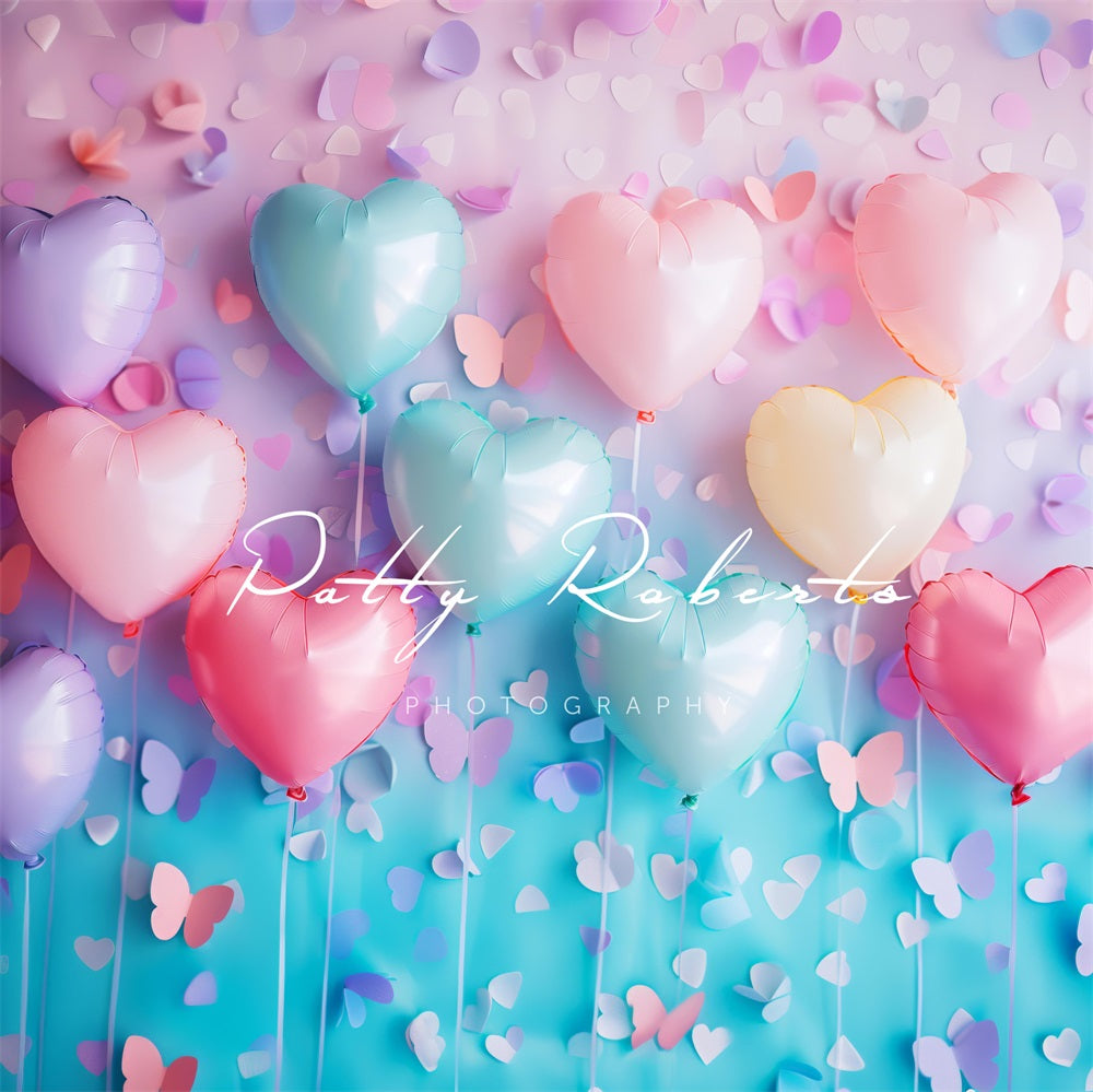 Kate bunter Herz Ballon Rosa Blau Hintergrund Entworfen von Patty Robert - Kate Backdrop.de