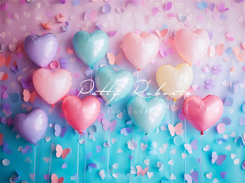 Kate bunter Herz Ballon Rosa Blau Hintergrund Entworfen von Patty Robert - Kate Backdrop.de