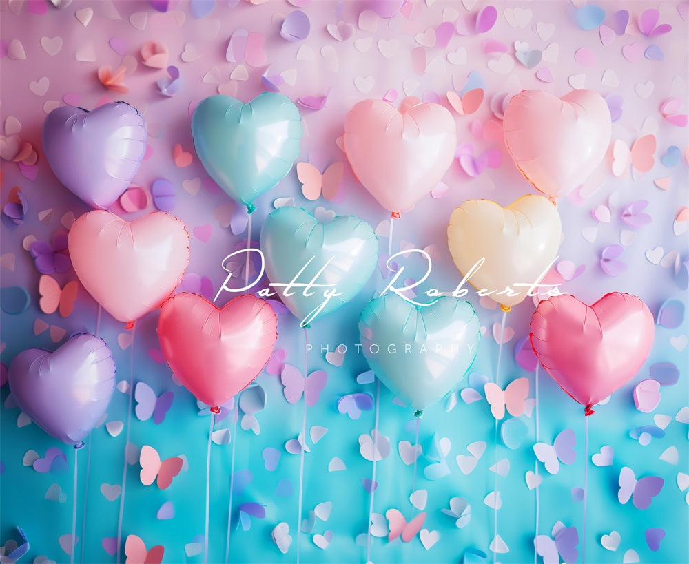 Kate bunter Herz Ballon Rosa Blau Hintergrund Entworfen von Patty Robert - Kate Backdrop.de