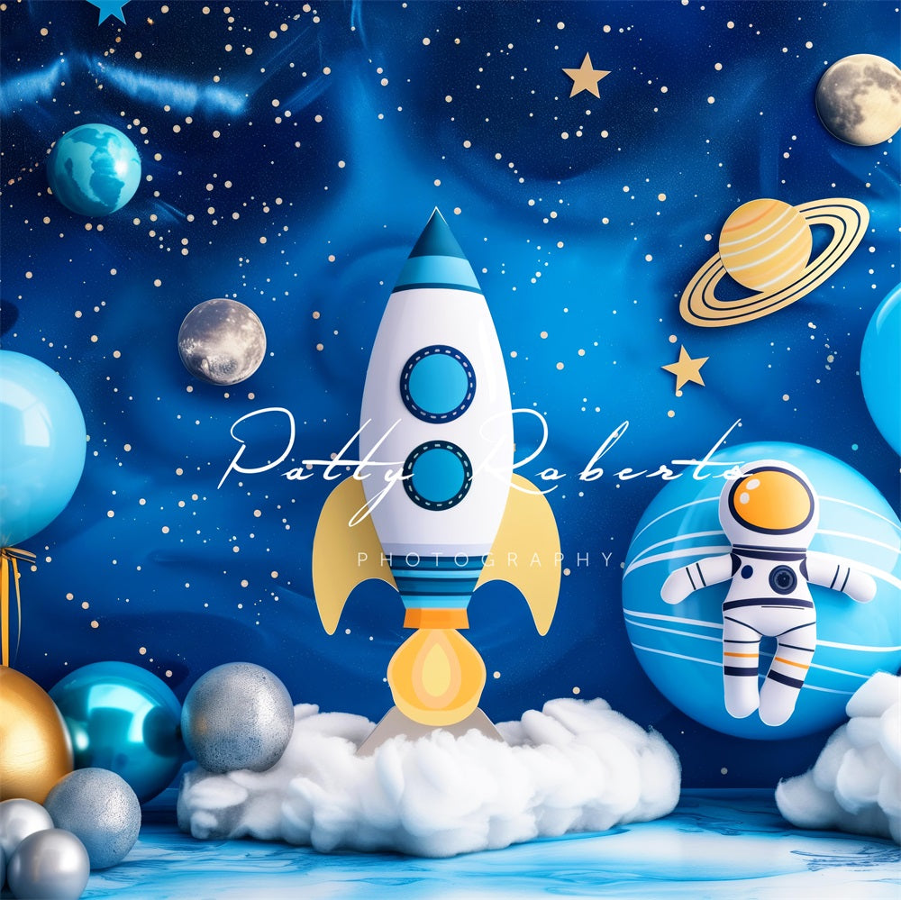 Kate Astronauten Blauer Weltraum Planeten Ballon Hintergrund Entworfen von Patty Robert - Kate Backdrop.de