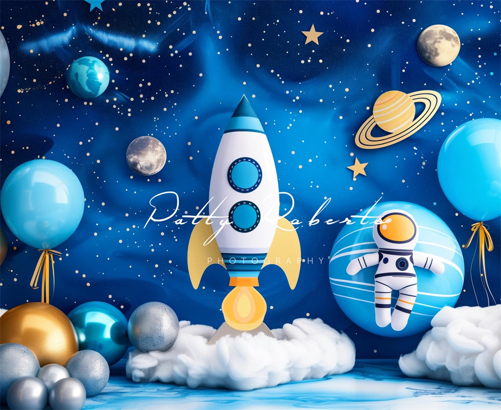 Kate Astronauten Blauer Weltraum Planeten Ballon Hintergrund Entworfen von Patty Robert - Kate Backdrop.de