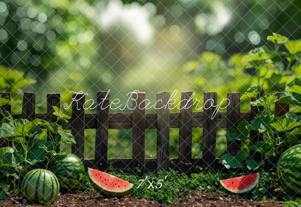Kate Sommer Bokeh Grün Pflanze Wassermelone Braun Zaun Hintergrund Entworfen von Emetselch - Kate Backdrop.de