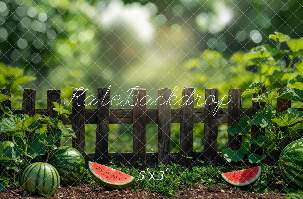 Kate Sommer Bokeh Grün Pflanze Wassermelone Braun Zaun Hintergrund Entworfen von Emetselch - Kate Backdrop.de