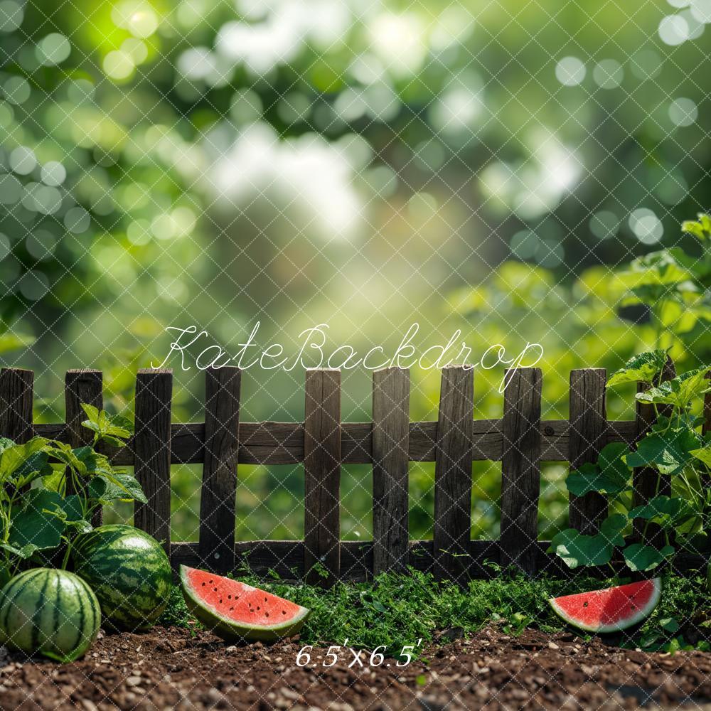 Kate Sommer Bokeh Grün Pflanze Wassermelone Braun Zaun Hintergrund Entworfen von Emetselch - Kate Backdrop.de