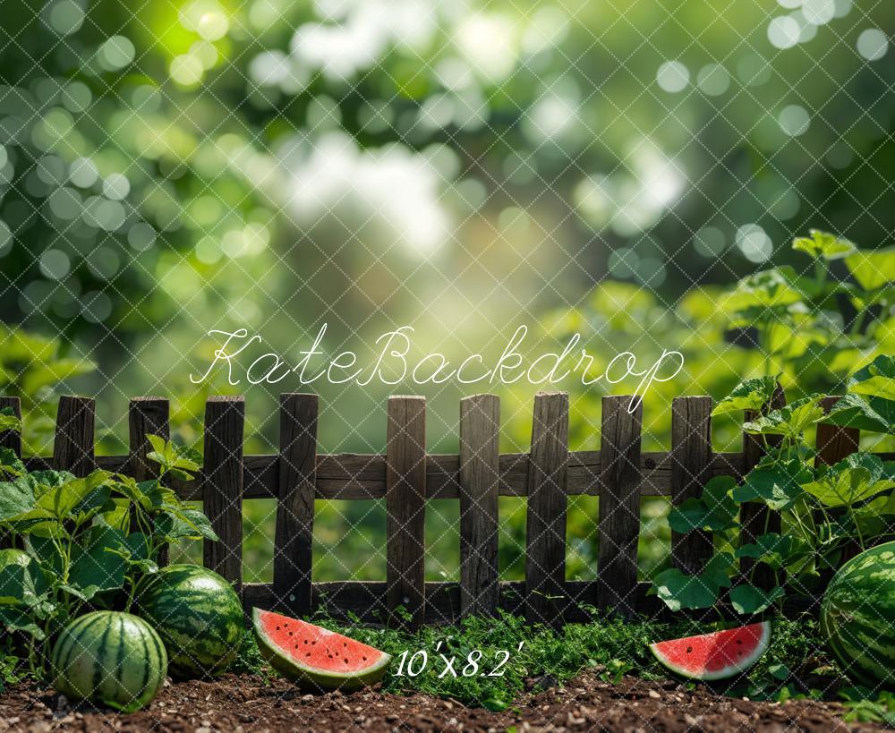 Kate Sommer Bokeh Grün Pflanze Wassermelone Braun Zaun Hintergrund Entworfen von Emetselch - Kate Backdrop.de