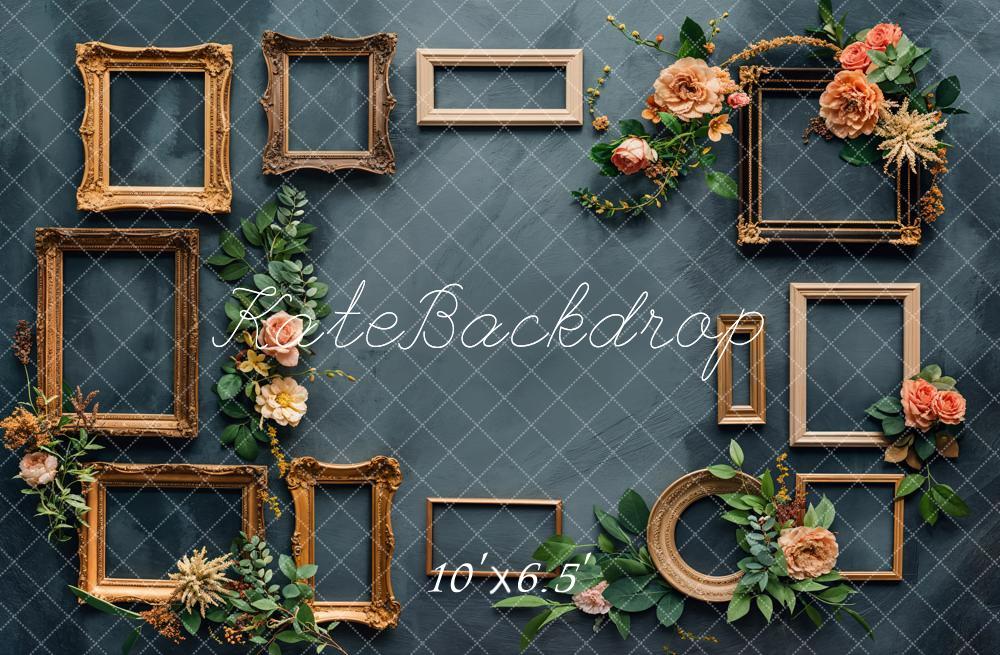 Kate Retro Rosa Floral Gold Photo Frame Hintergrund Entworfen von Chain Photography - Kate Backdrop.de