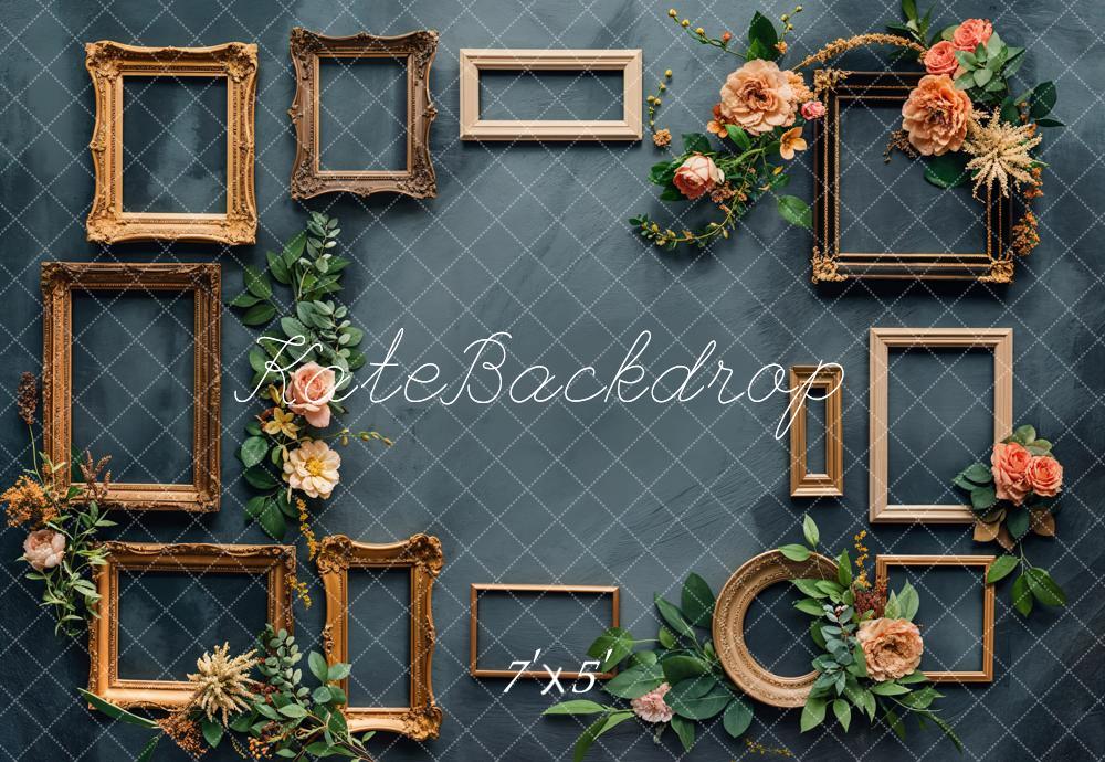 Kate Retro Rosa Floral Gold Photo Frame Hintergrund Entworfen von Chain Photography - Kate Backdrop.de