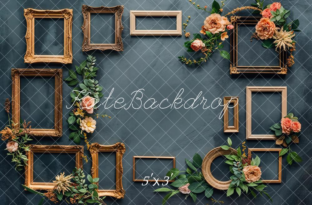 Kate Retro Rosa Floral Gold Photo Frame Hintergrund Entworfen von Chain Photography - Kate Backdrop.de