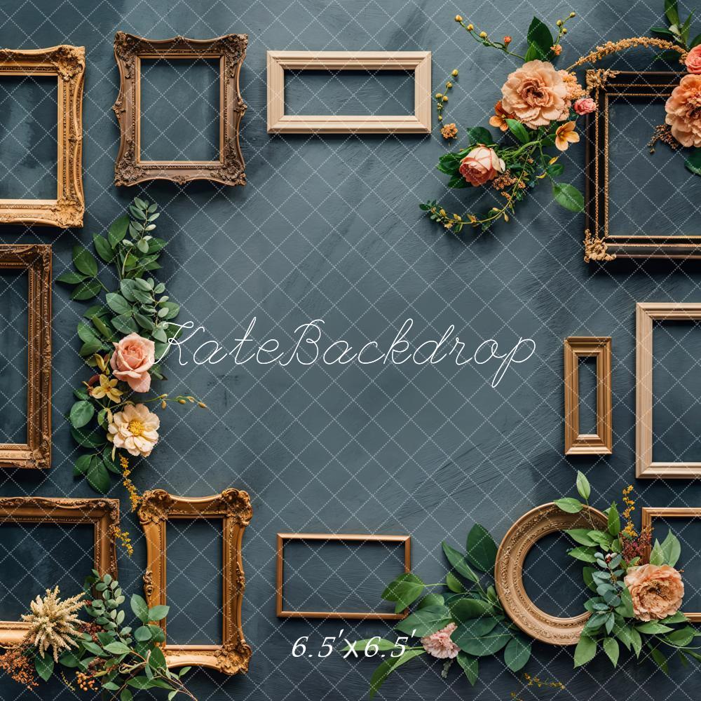 Kate Retro Rosa Floral Gold Photo Frame Hintergrund Entworfen von Chain Photography - Kate Backdrop.de
